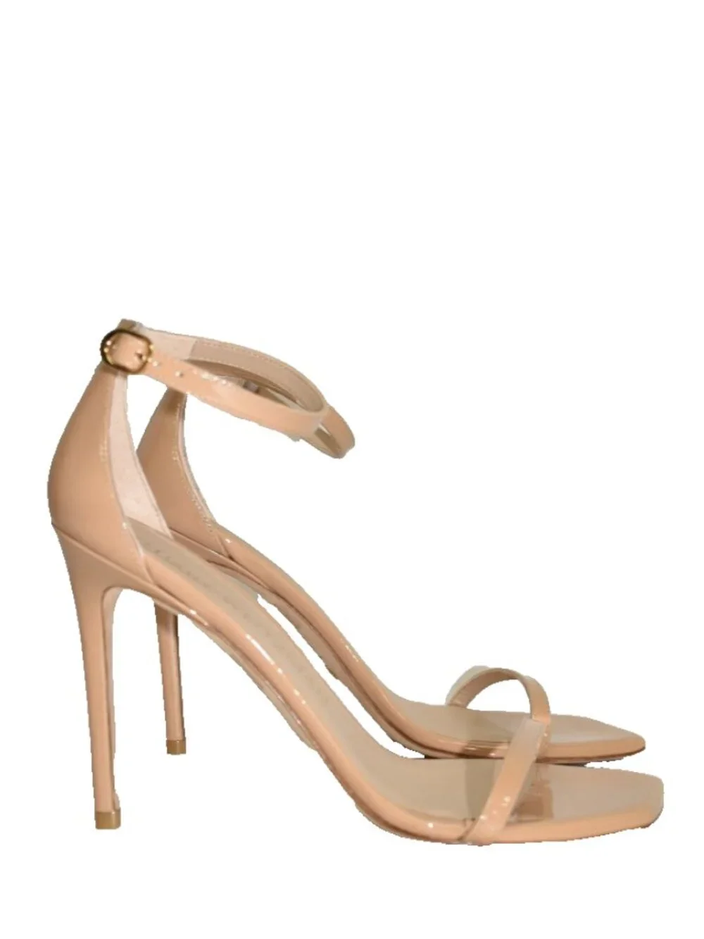 $530 STUART WEITZMAN Nudistcurve Ankle Strap Sandal ADOBE PATENT NUDE 10 B (PD1)
